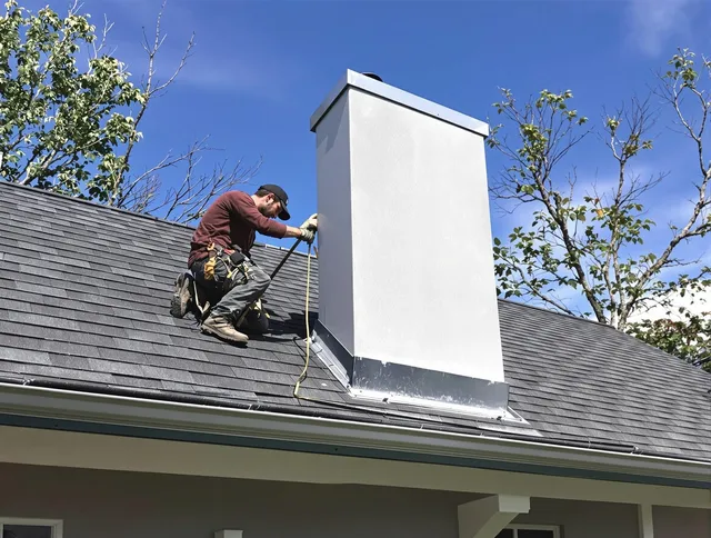 Tustin Chimney Sweep team member finishing chimney construction in Tustin, CA