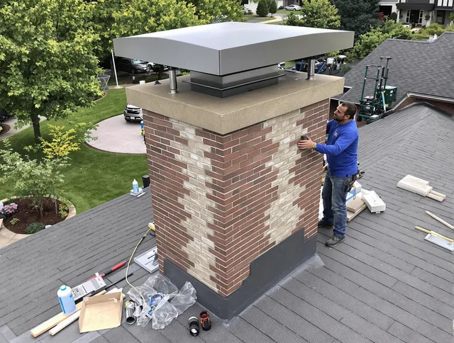 Tustin Chimney Sweep team working on a custom chimney remodel in Tustin, CA