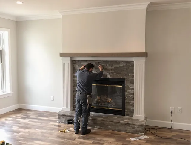 Tustin Chimney Sweep finishing a custom fireplace install in Tustin, CA
